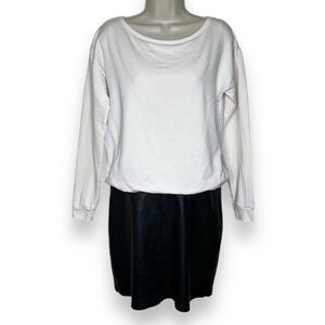 Bailey 44 Passive Aggressive Cream Sweatshirt Black Faux Leather Dress Women Sm